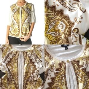 ❗Talbots Silk Cardigan Sweater Small Gold Paisley Small❗